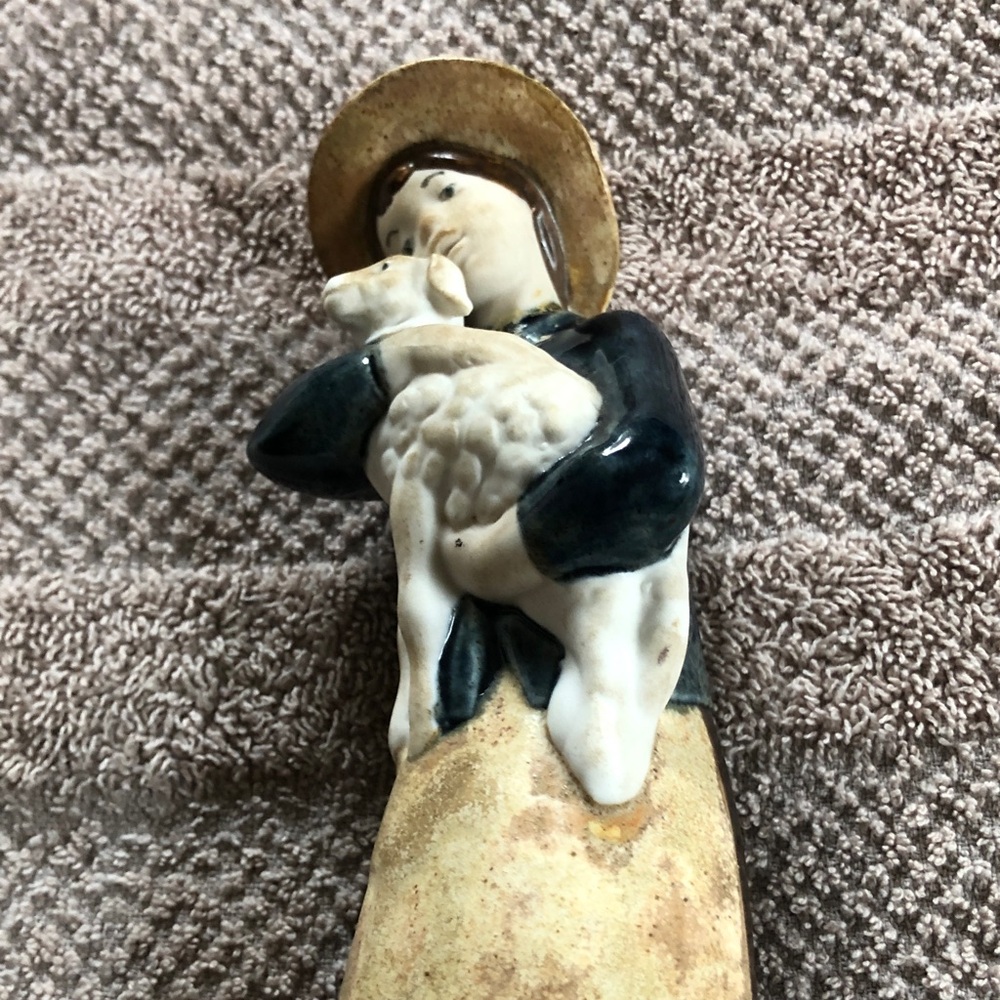 Glossy Ceramic Fisherman Figurine - Deep Blue Coat, Brown Trousers, Cream Hat